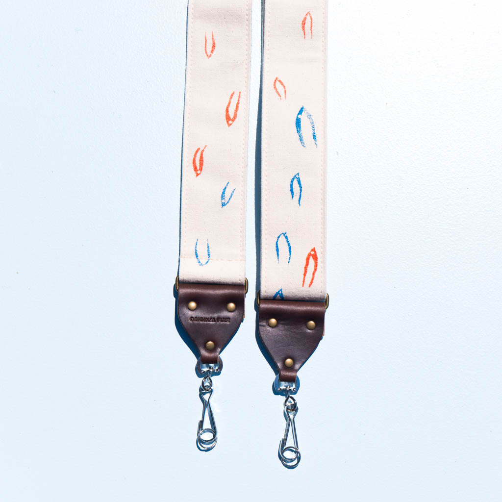 red white blue minimalist silkscreen vintage style camera strap in artist series Matt Kivel by original fuzz