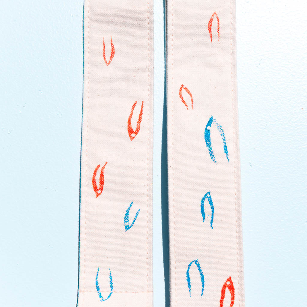 red white blue minimalist silkscreen vintage style camera strap in artist series Matt Kivel by original fuzz