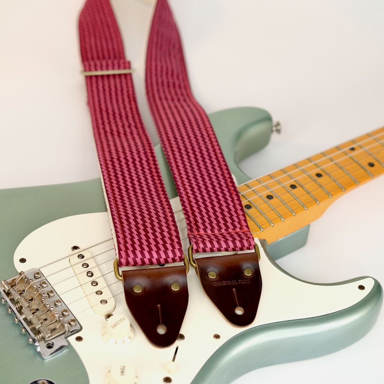 Checked Guitar Strap in Burgundy
