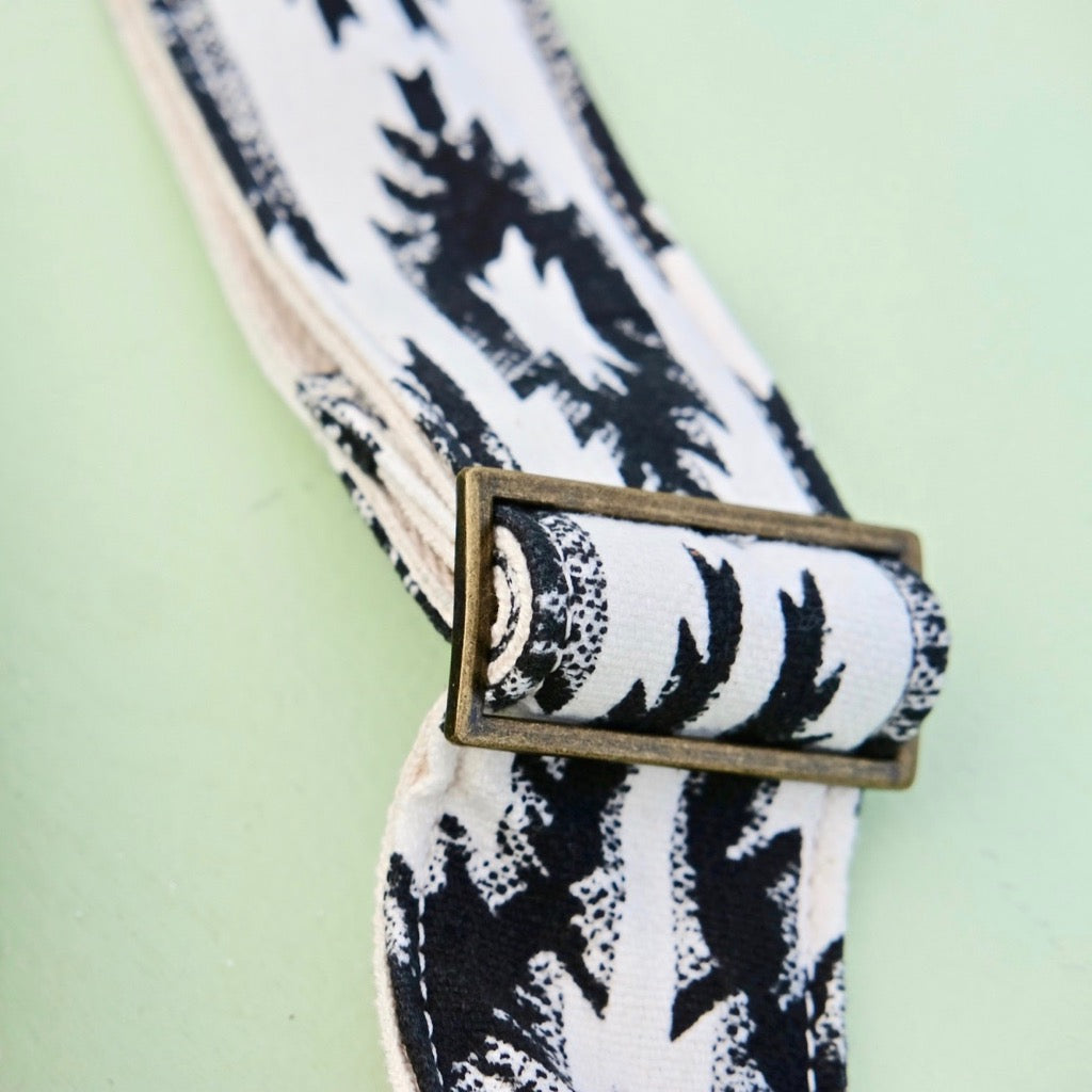Southwestern print vintage-style guitar strap made by Original Fuzz in Nashville with block print fabric from India.