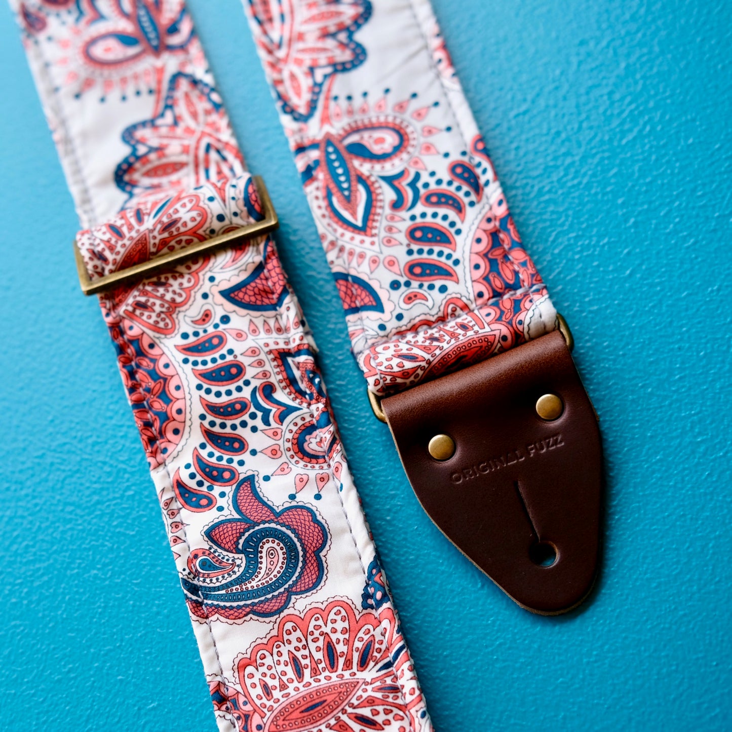 Navy and red paisley guitar cotton guitar strap handmade in Nashville.
