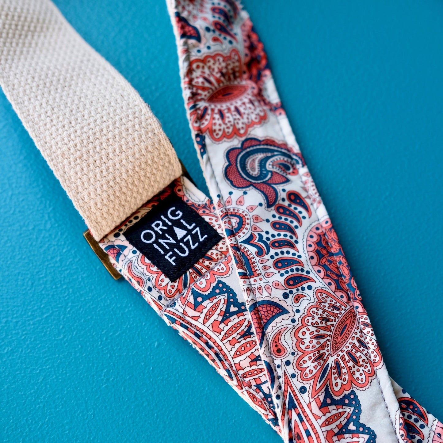 Navy and red paisley guitar cotton guitar strap handmade in Nashville.
