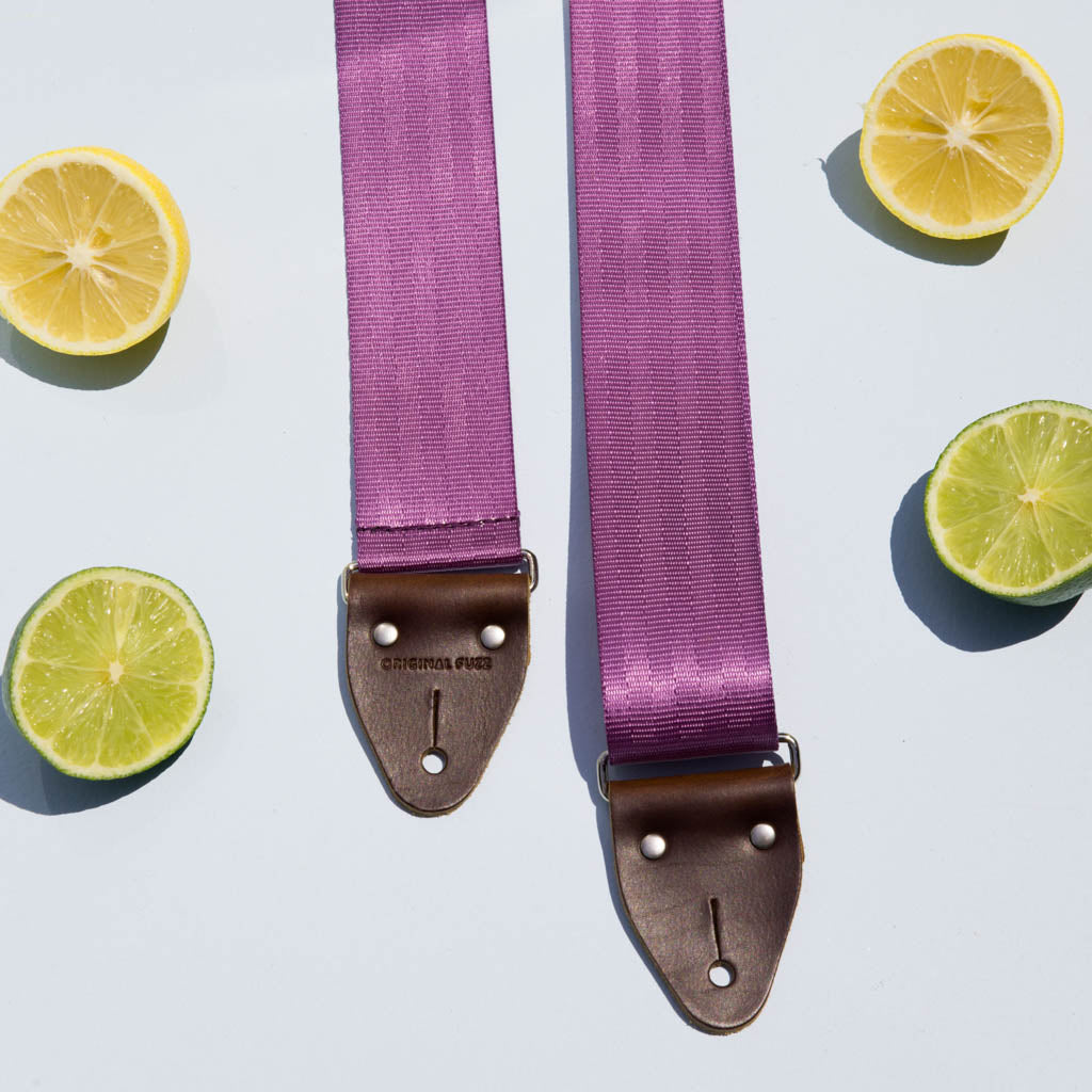 purple seatbelt guitar strap by original fuzz