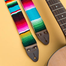 Blue Mexican serape blanket guitar strap in Desmachine by Original Fuzz