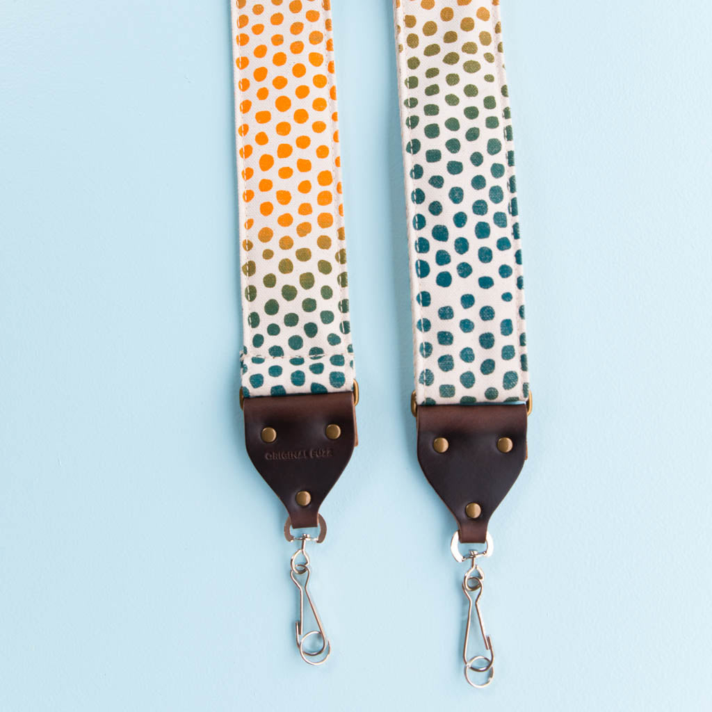 polka dots silkscreen vintage style camera strap by original fuzz and grand palace