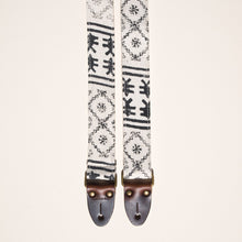 Cream and black block print skinny guitar strap made with fabric from India by Original Fuzz in Nashville, TN.
