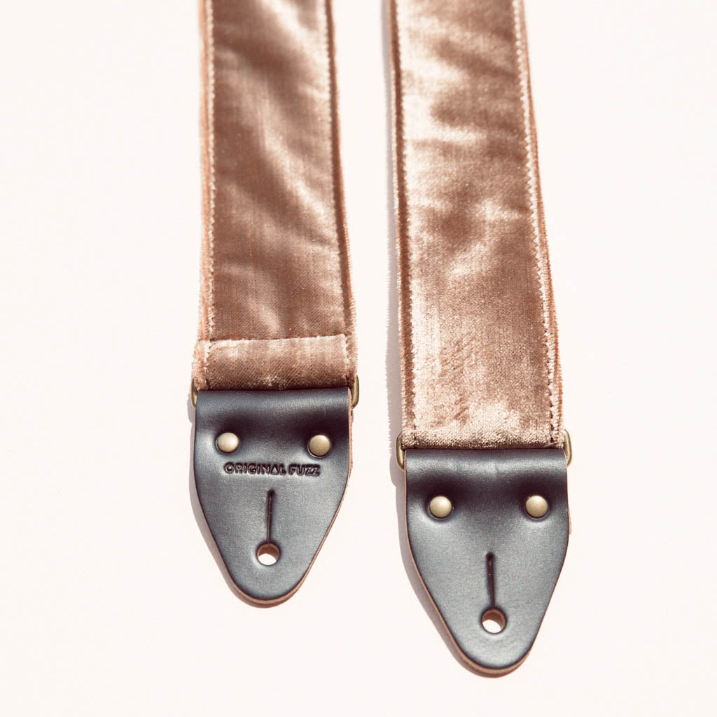 rose gold blush pink velvet guitar strap by original fuzz