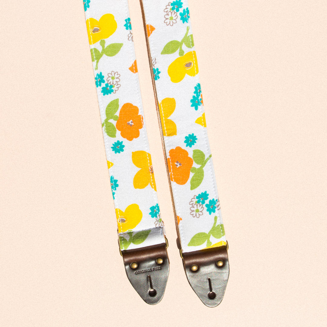 summery orange and yellow vintage floral guitar strap by Original Fuzz