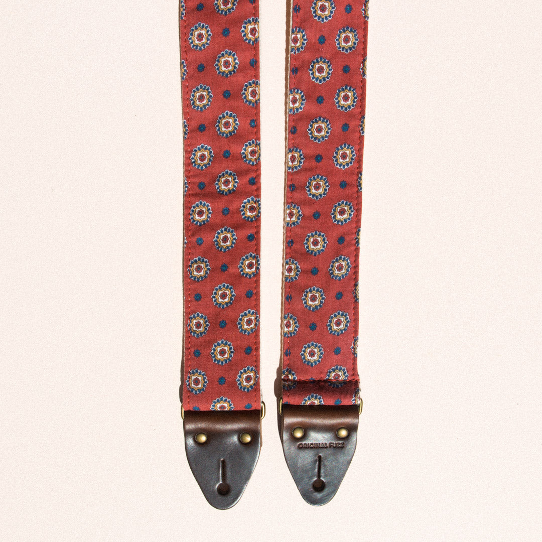 red and navy blue vintage pattern guitar strap by Original Fuzz