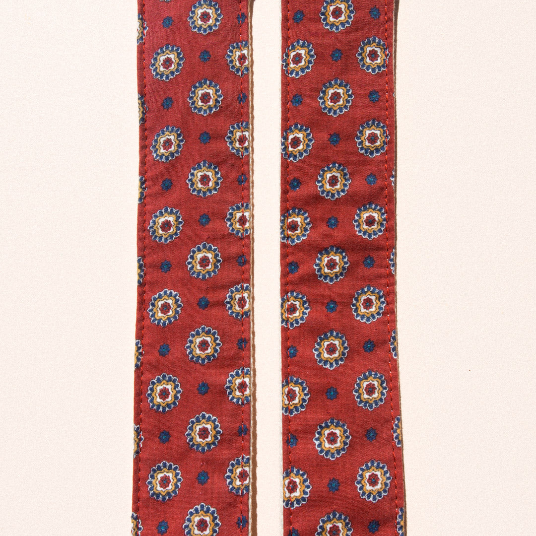 red and navy blue vintage pattern guitar strap by Original Fuzz