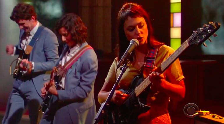 Featured photo for Angel Olsen and her band in Fuzz straps on The Late Show with Stephen Colbert