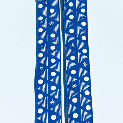 blue white artist series silkscreen Alex Bleeker Real Estate guitar strap by original fuzz 