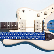 blue white artist series silkscreen Alex Bleeker Real Estate guitar strap by original fuzz 