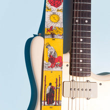 warm orange red yellow tarot card artist series silkscreen Eric Slick guitar strap by original fuzz 