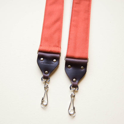 Paprika orange vintage-style cotton canvas camera strap by Original Fuzz.