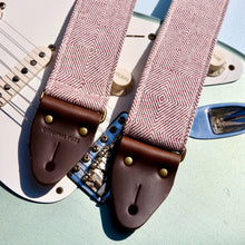 Red woven guitar strap made with fair-trade fabric from India by Original Fuzz in Nashville. 