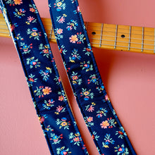 Classic navy floral handmade guitar strap by Original Fuzz in Nashville, TN. 