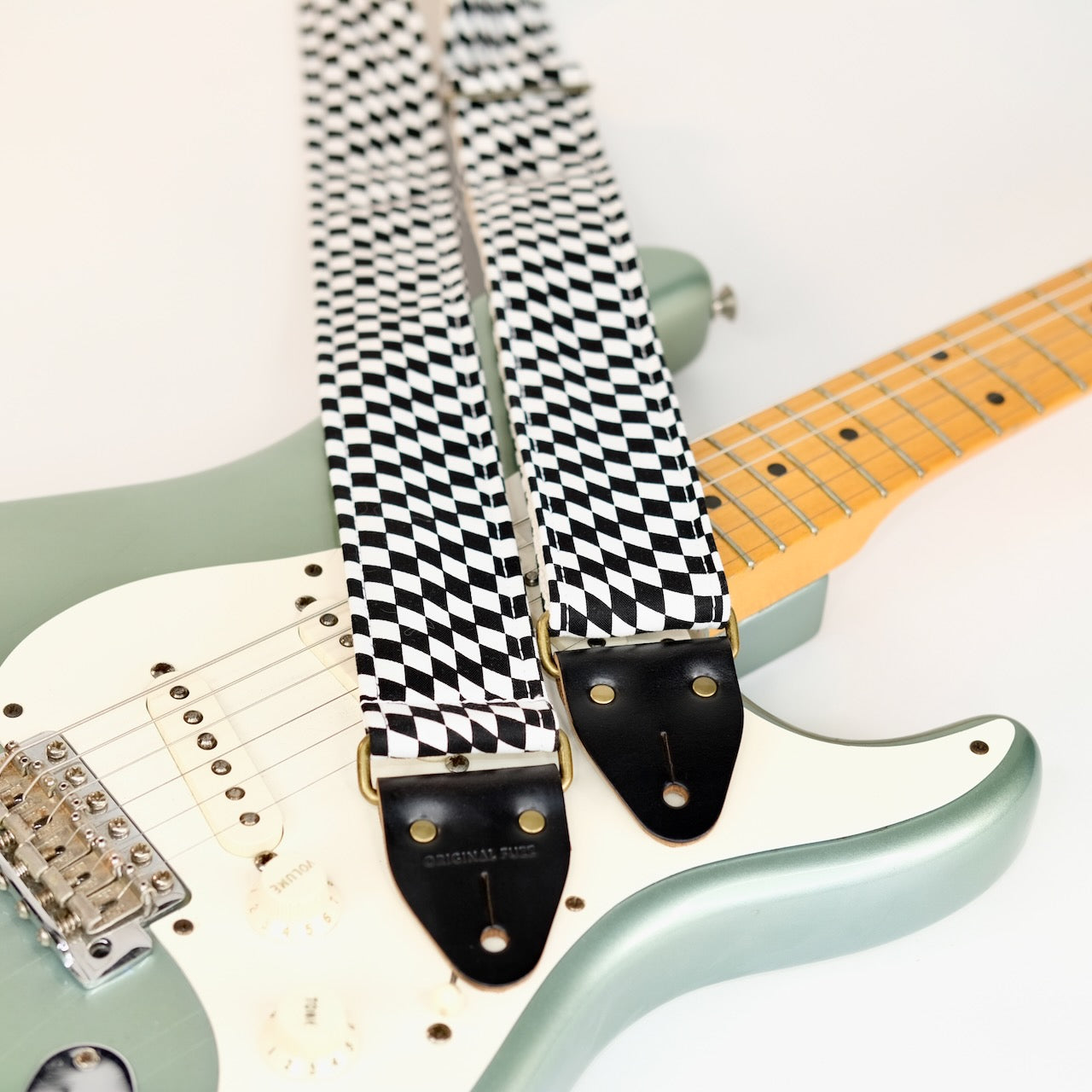 Checked Guitar Strap in Black and White