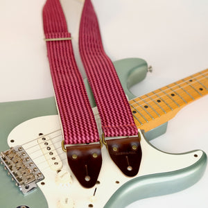 Checked Guitar Strap in Burgundy Product detail photo 1
