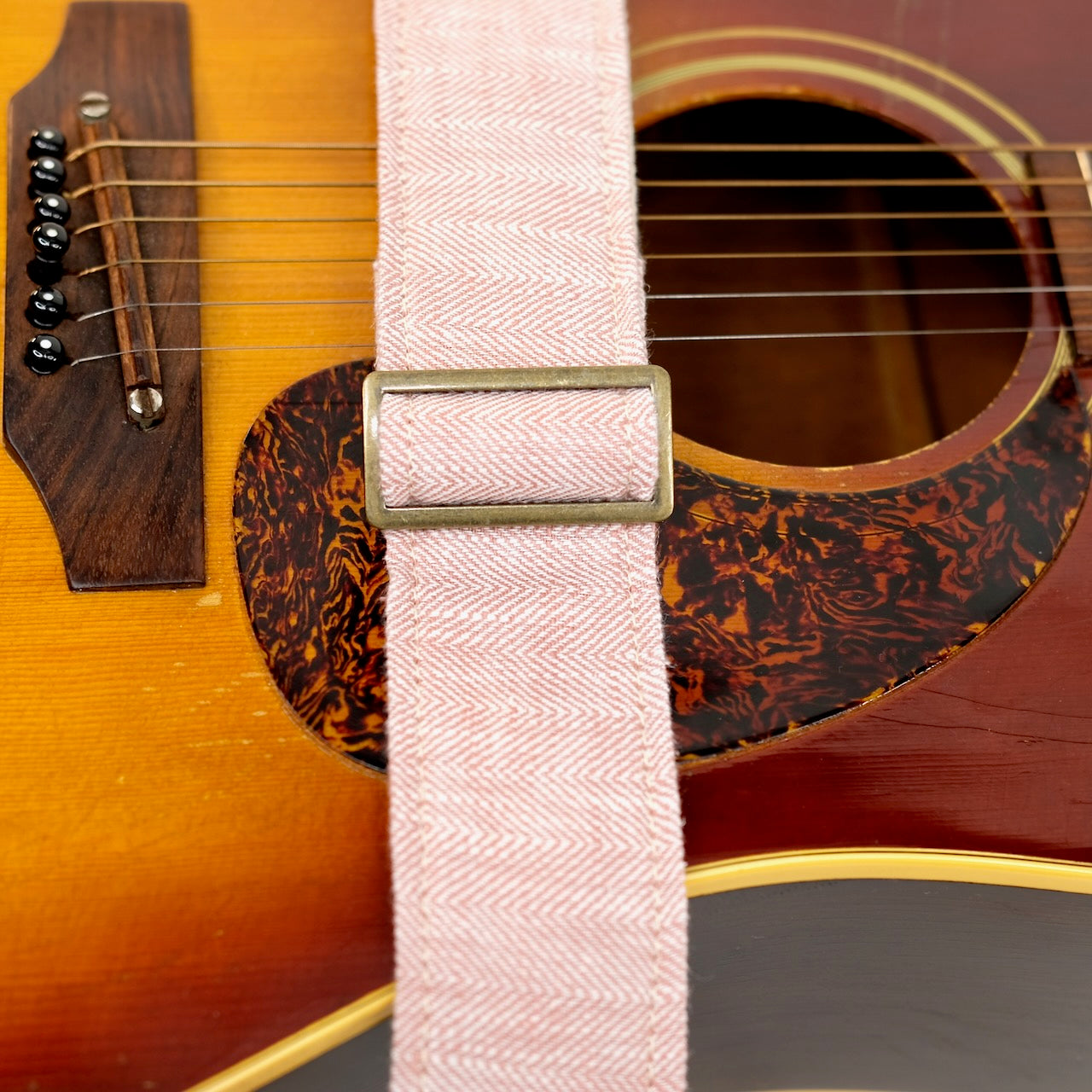 Herringbone Guitar Strap in Rose Quartz