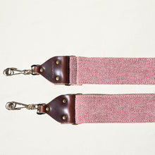 Red and cream herringbone woven cotton from India vintage-style camera strap made by Original Fuzz.