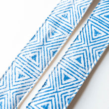 blue and natural cream white wood block printed guitar strap from India collection by Original Fuzz
