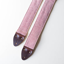 Red and cream herringbone woven cotton from India vintage-style guitar strap made by Original Fuzz.