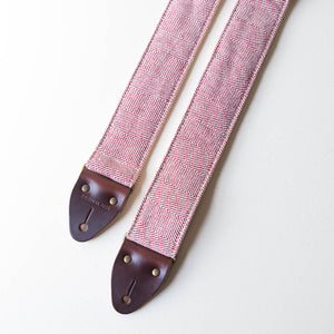 Red and cream herringbone woven cotton from India vintage-style guitar strap made by Original Fuzz.