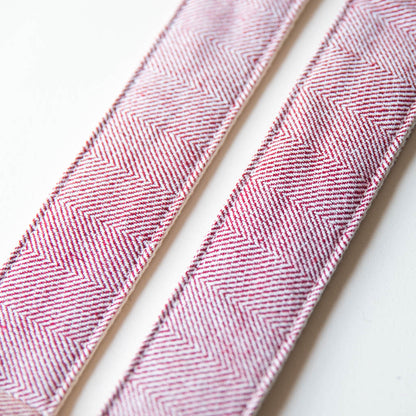 Red and cream herringbone woven cotton from India vintage-style guitar strap made by Original Fuzz.