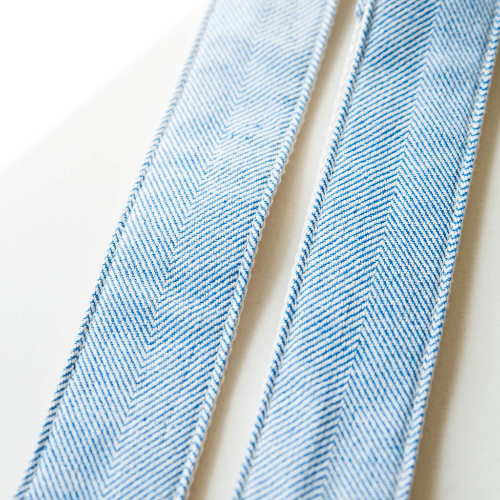 blue and natural cream white striped herringbone guitar strap from India collection by Original Fuzz