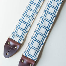 Cream and navy India block print vintage-style guitar strap by Original Fuzz. 