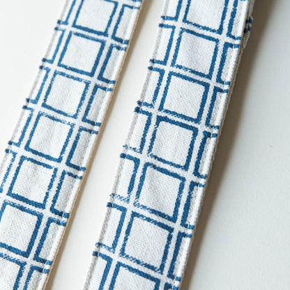 Cream and navy India block print vintage-style guitar strap by Original Fuzz. 