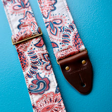 Navy and red paisley guitar cotton guitar strap handmade in Nashville. 