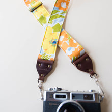 Floral vintage-style camera strap made with reclaimed cotton fabric by Original Fuzz.