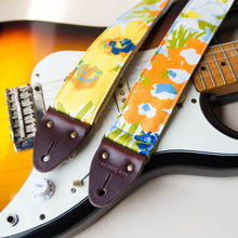 Floral guitar strap made with vintage fabric by Original Fuzz. 