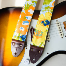 Floral guitar strap made with vintage fabric by Original Fuzz. 