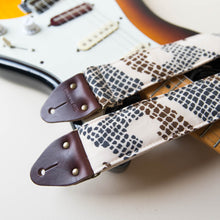 Vintage guitar strap made with repurposed 70s polyester with an abstract print by Original Fuzz.
