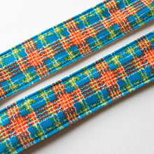 Vintage 70s plaid polyester guitar strap made with repurposed fabric by Original Fuzz.