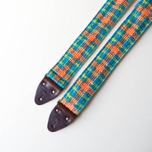 Vintage 70s plaid polyester guitar strap made with repurposed fabric by Original Fuzz.