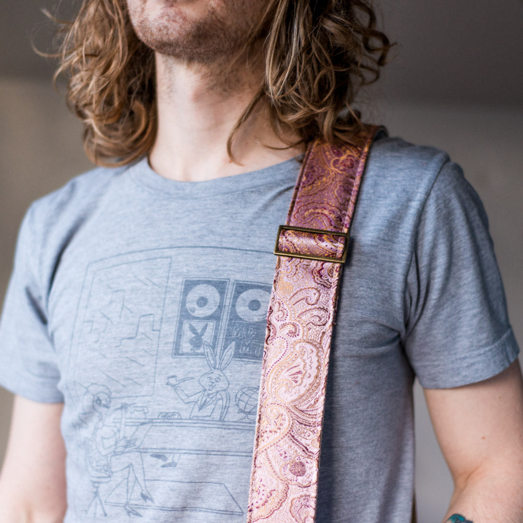 shimmering pink paisley nashville vintage style camera strap by original fuzz