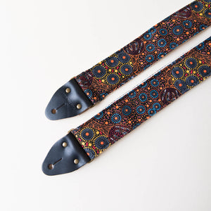 Australian designed aboriginal print handmade guitar strap by Original Fuzz in Nashville.