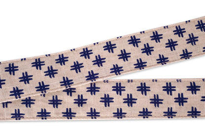 Close-up of the fabric in of our Nashville guitar strap in white and blue hashtag woven fabric we call the "Edgefield"