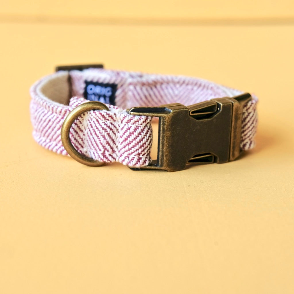 Adjustable herringbone cotton dog collar made by Original Fuzz in Nashville.
