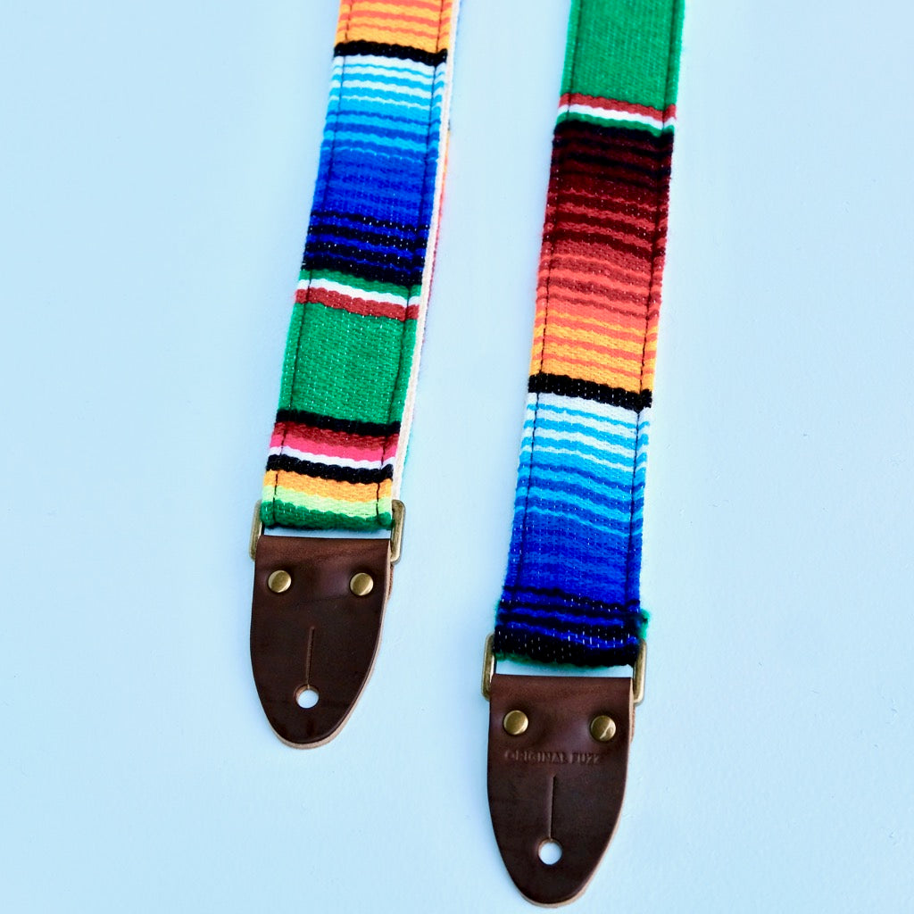 Original Fuzz Mexican serape blanket guitar strap in green in the new skinny width.