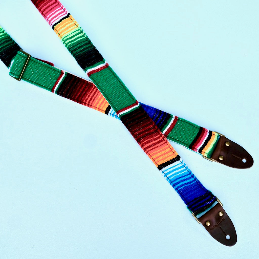 Original Fuzz Mexican serape blanket guitar strap in green in the new skinny width.