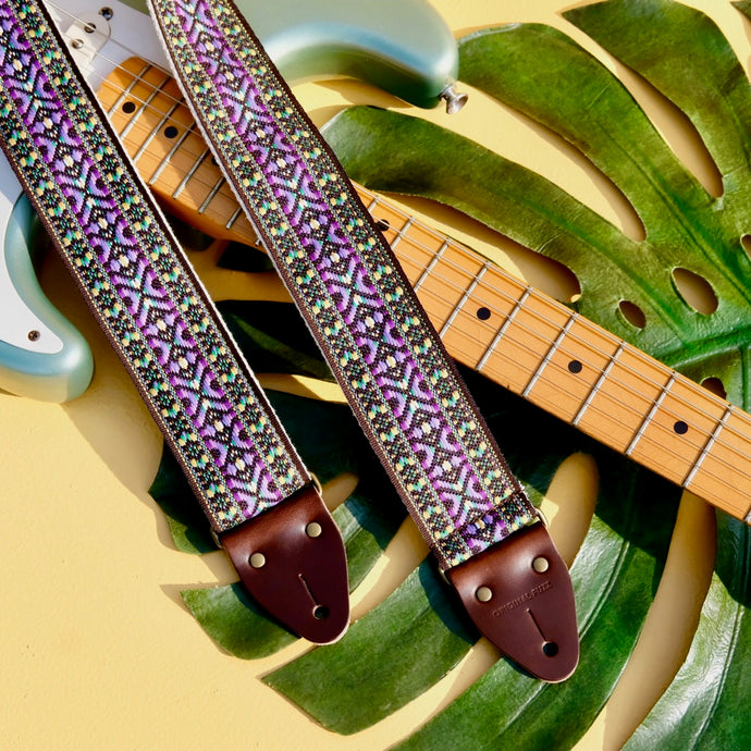 Original Fuzz summer sale 2019 featuring a vintage purple and brown guitar strap.