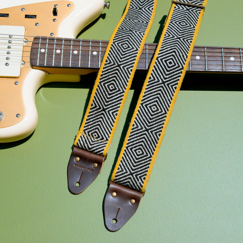 black yellow handwoven Peruvian guitar strap by original fuzz 