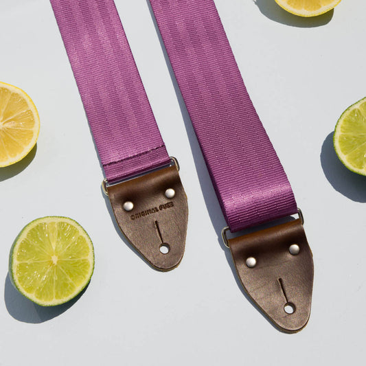 purple seatbelt guitar strap by original fuzz