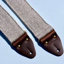 Black and cream woven guitar strap made in Nashville using fair-trade fabric from India.
