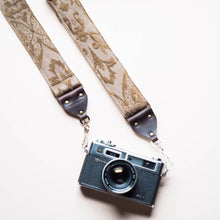 light brown embroidered vintage style camera strap by original fuzz